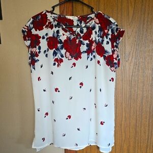Maurices Floral Blouse with Red and Blue Accents
